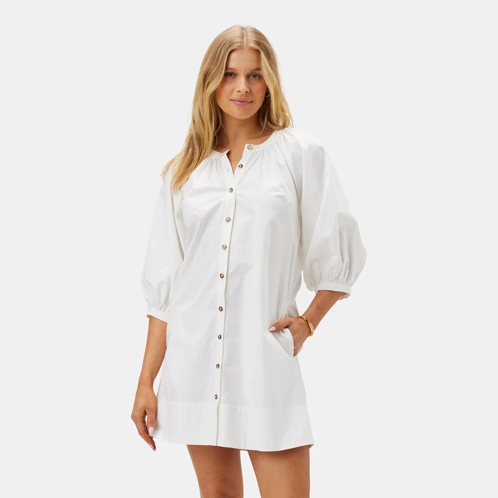 NWT Amour Vert Esther Organic‎ Cotton White Poplin Dress Size Large